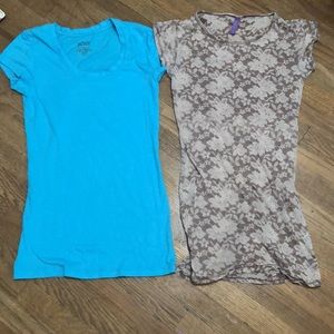 Long sheer floral crew tshirt size XS and S blue